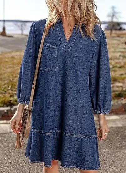 V-Neck Denim Dress — Effortless Comfort Meets Classic Style