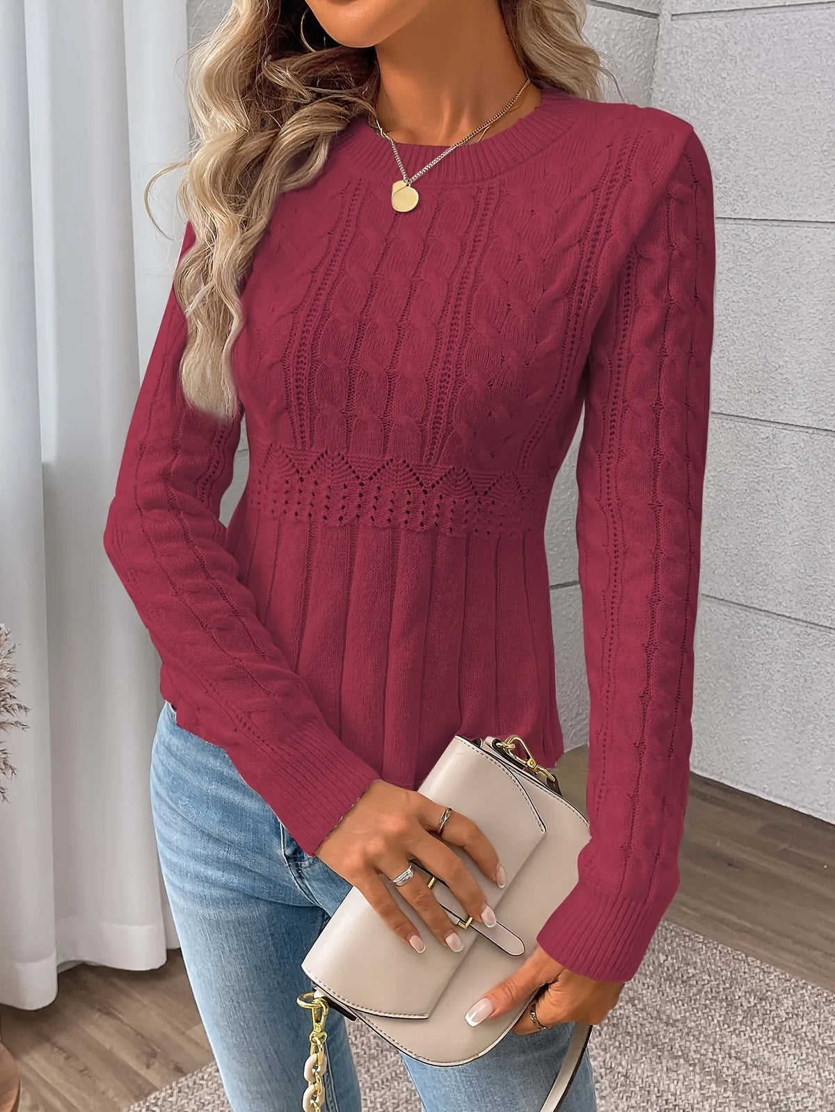 Cable-Knit Peplum Sweater