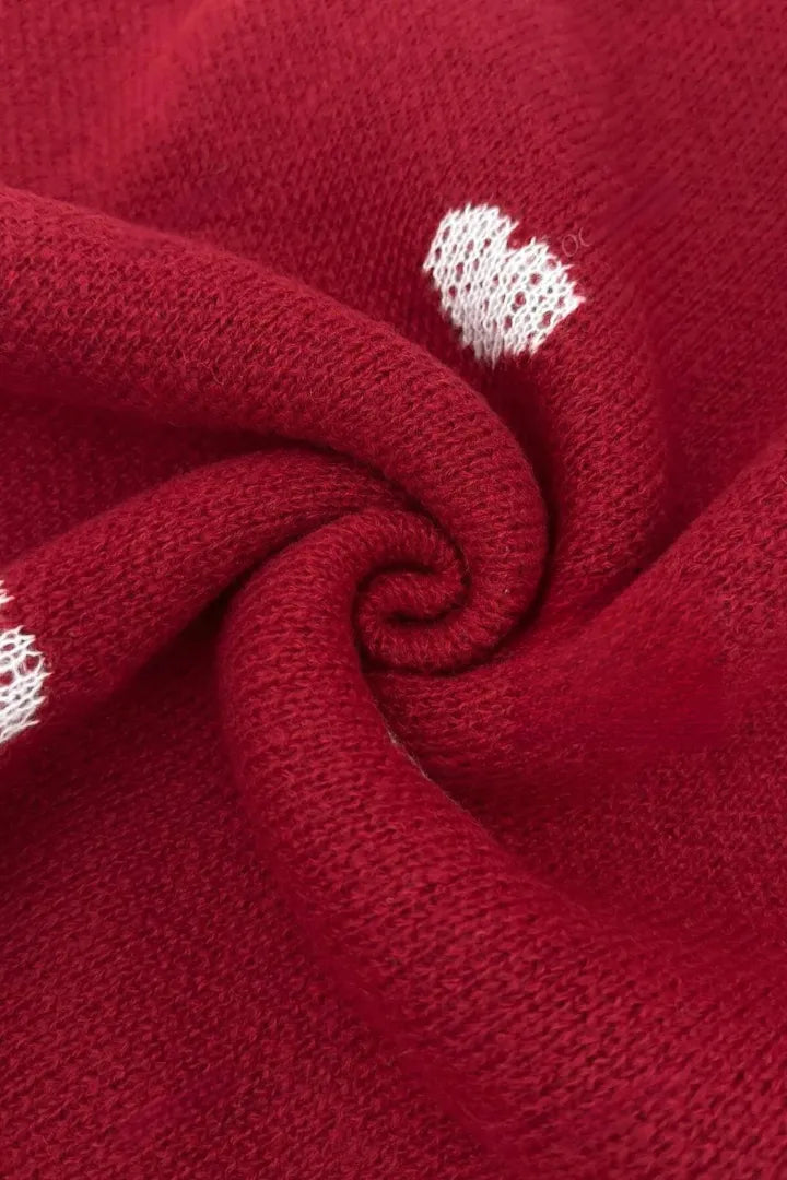 Red fabric with white heart patterns
