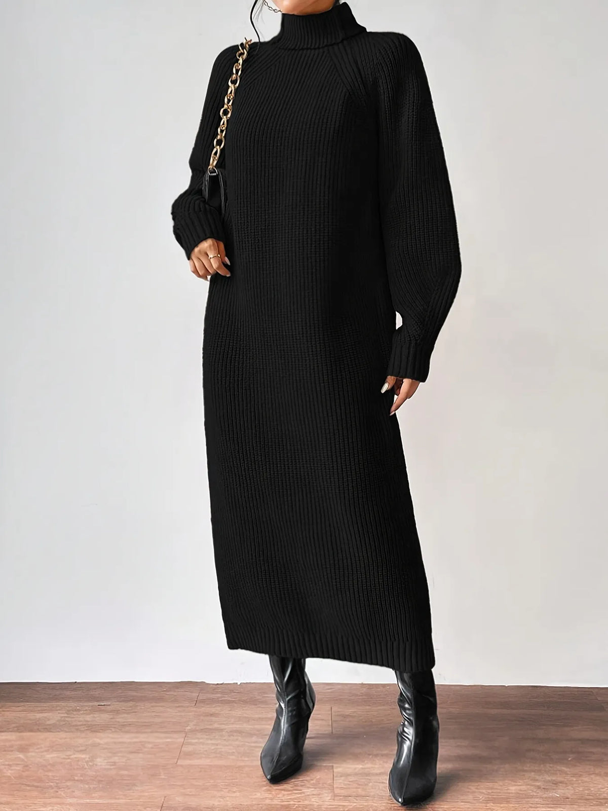 High Neck Ribbed Knit Dress
