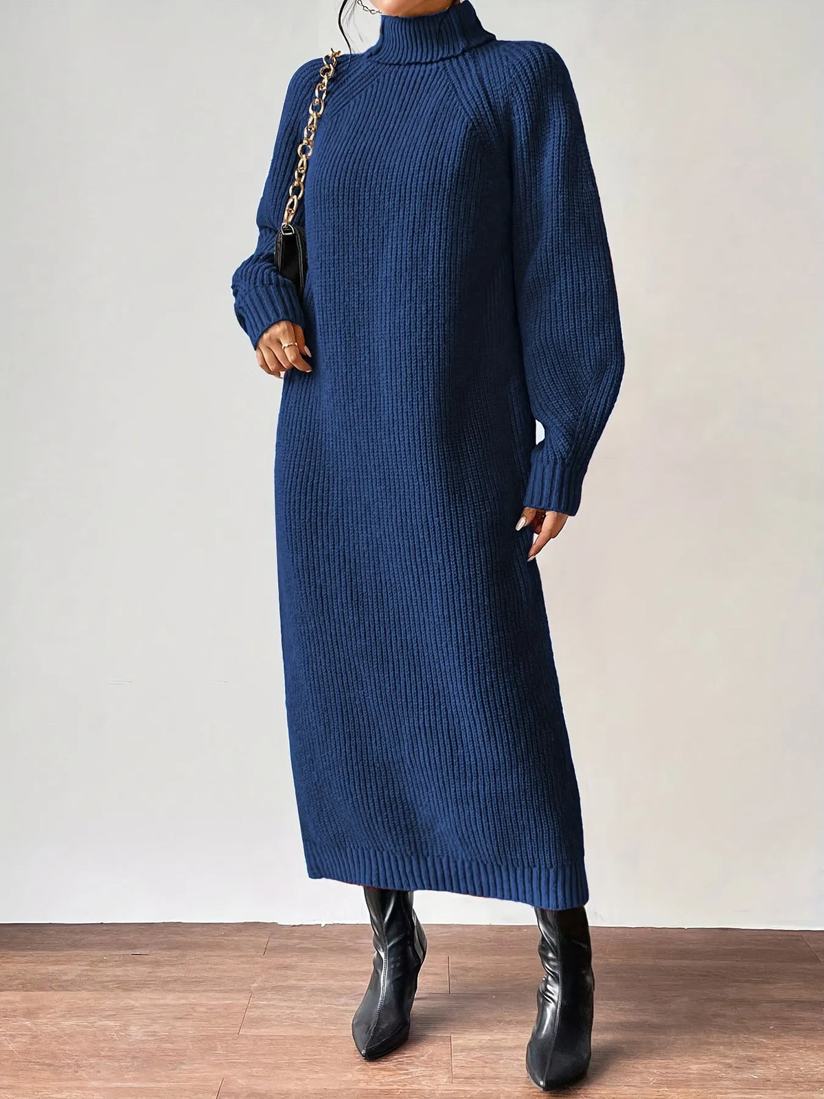 High Neck Ribbed Knit Dress