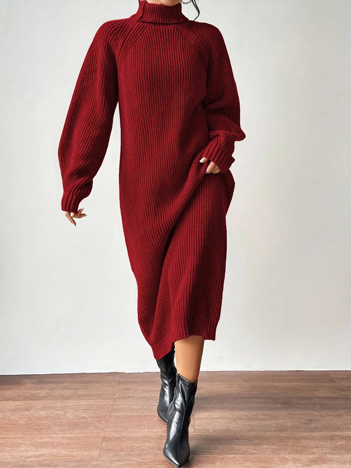 High Neck Ribbed Knit Dress