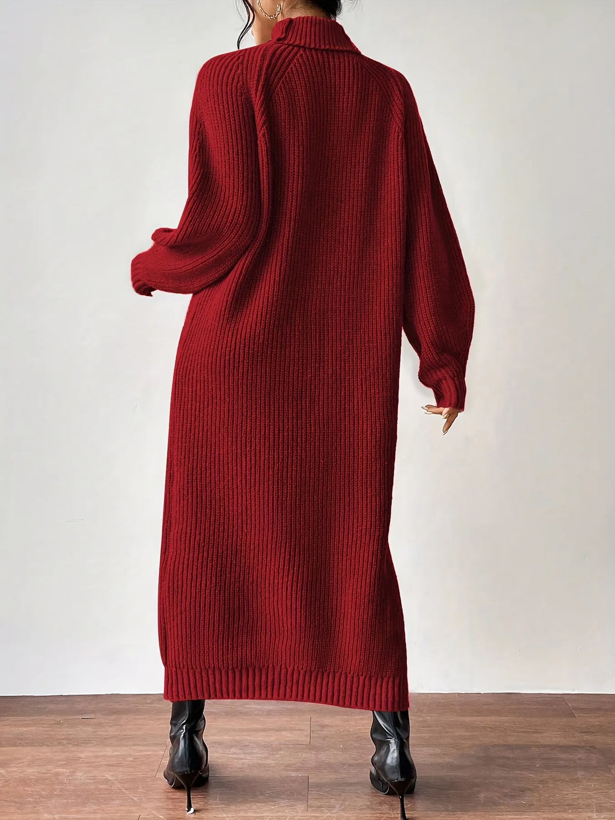 High Neck Ribbed Knit Dress
