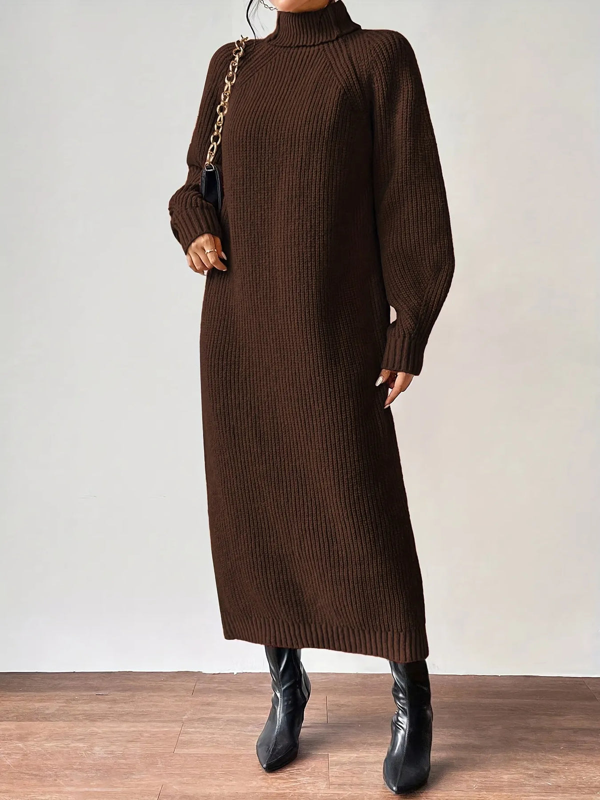 High Neck Ribbed Knit Dress