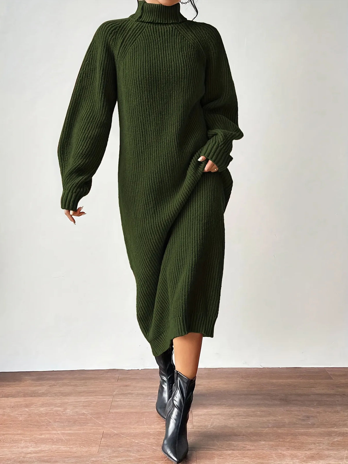 High Neck Ribbed Knit Dress