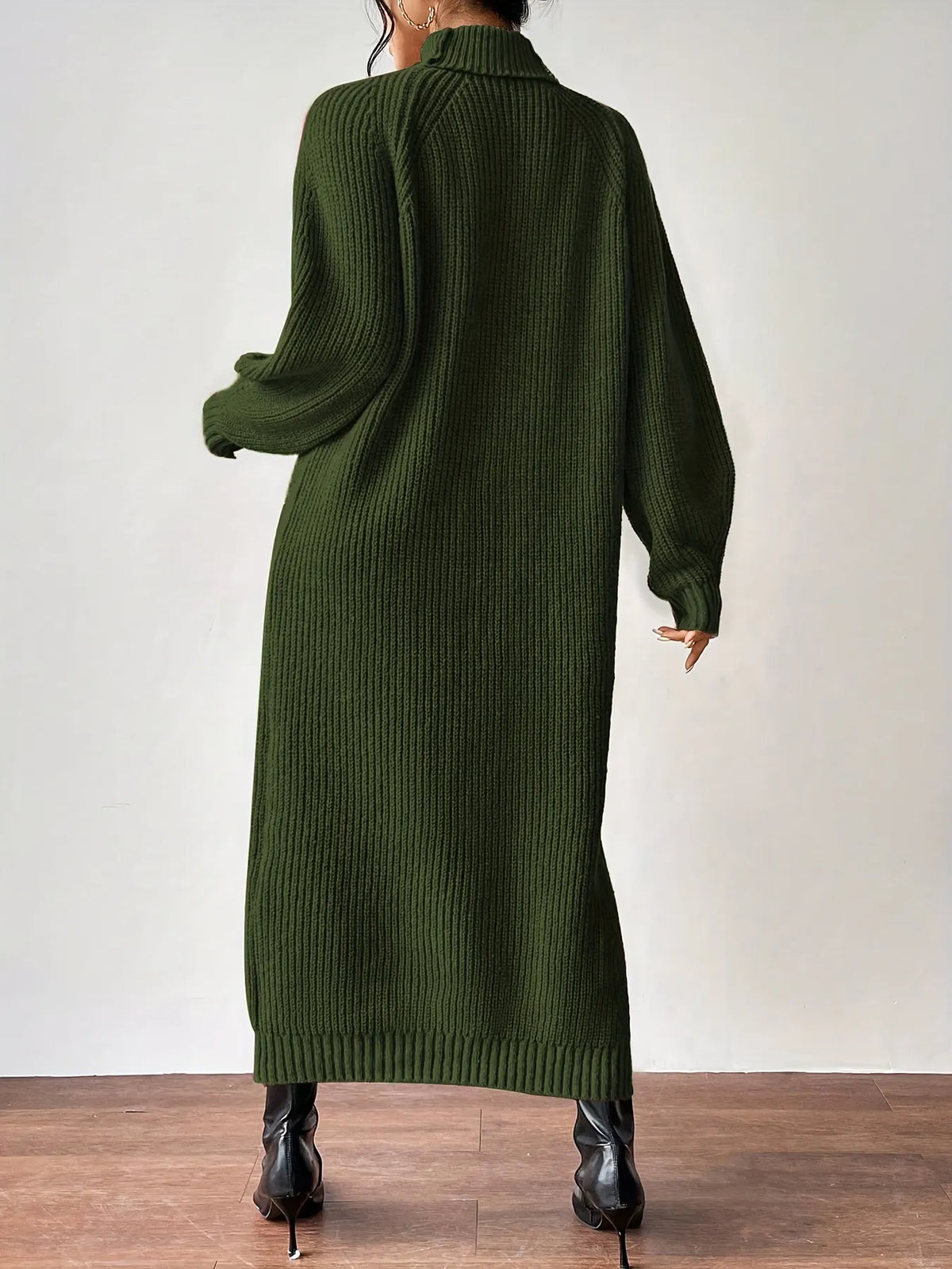 High Neck Ribbed Knit Dress