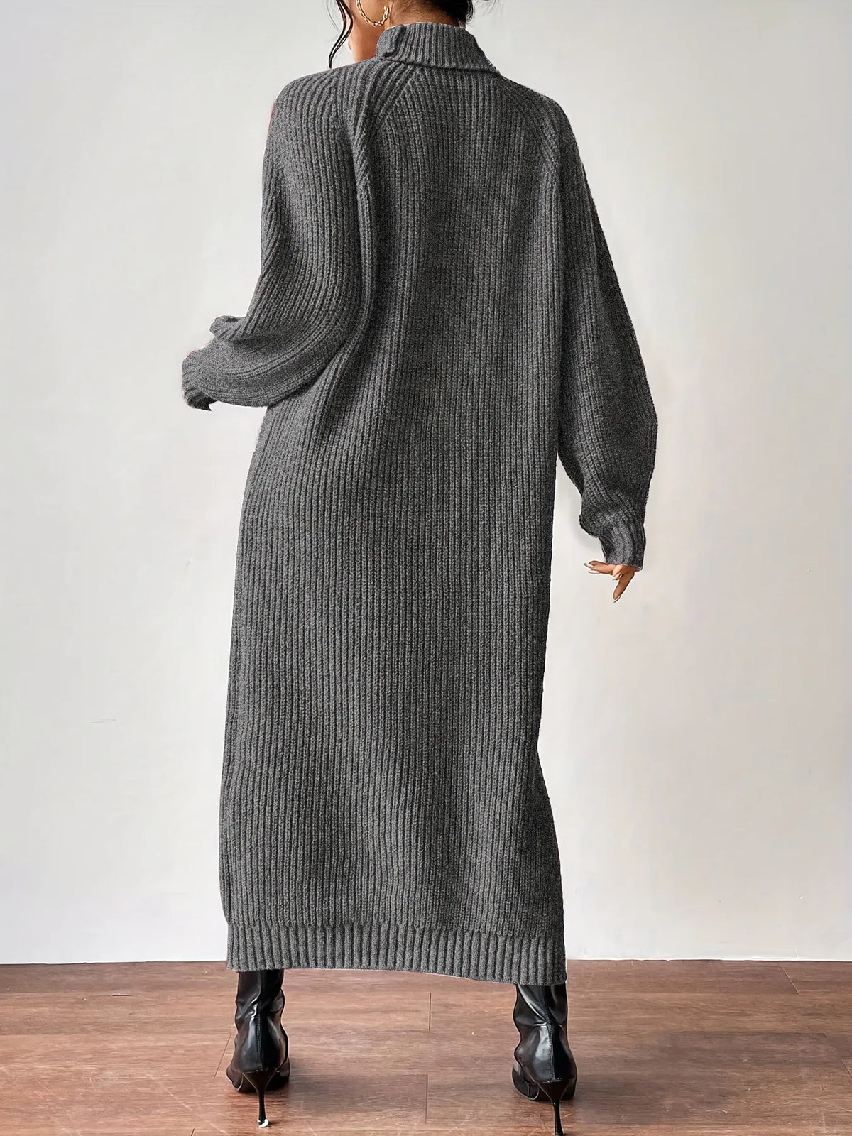 High Neck Ribbed Knit Dress