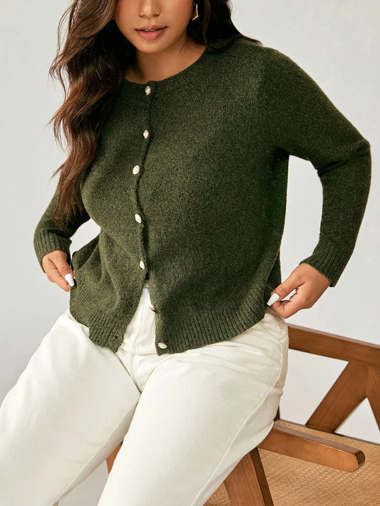Plus Size Buttoned Knit Cardigan
