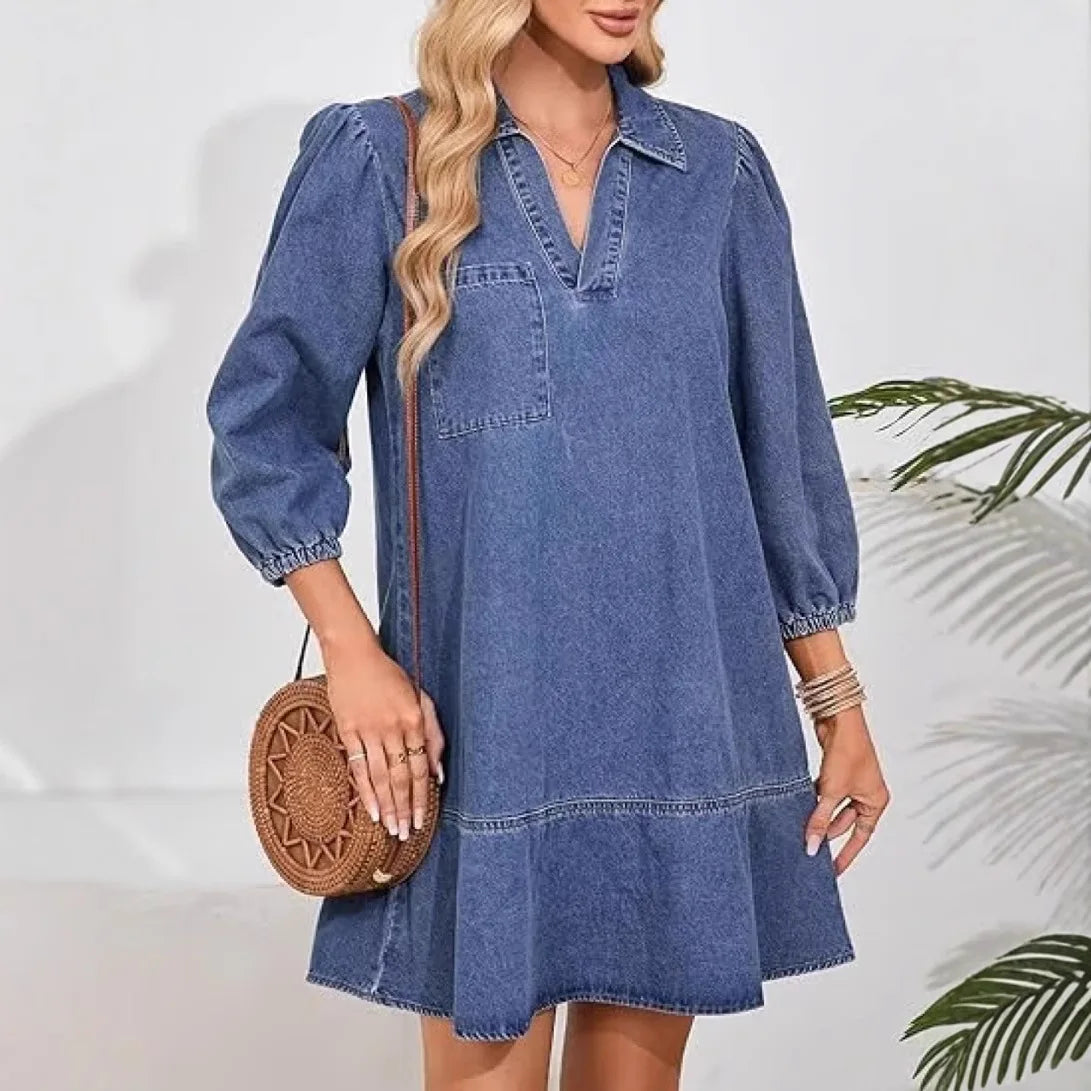 V-Neck Denim Dress — Effortless Comfort Meets Classic Style