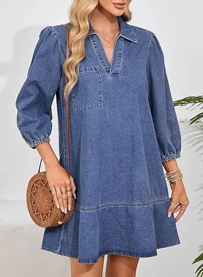 V-Neck Denim Dress — Effortless Comfort Meets Classic Style