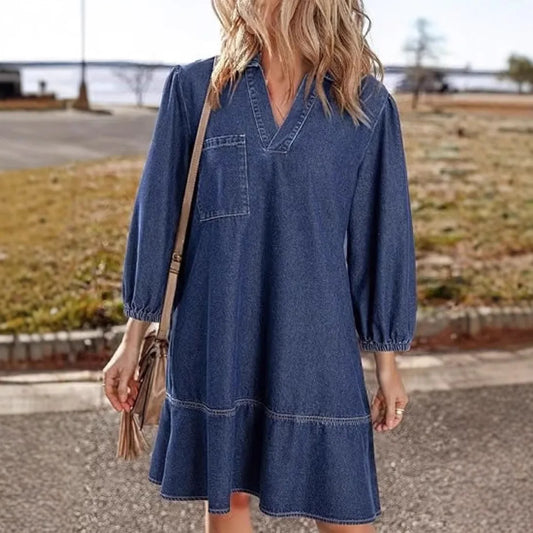 V-Neck Denim Dress — Effortless Comfort Meets Classic Style