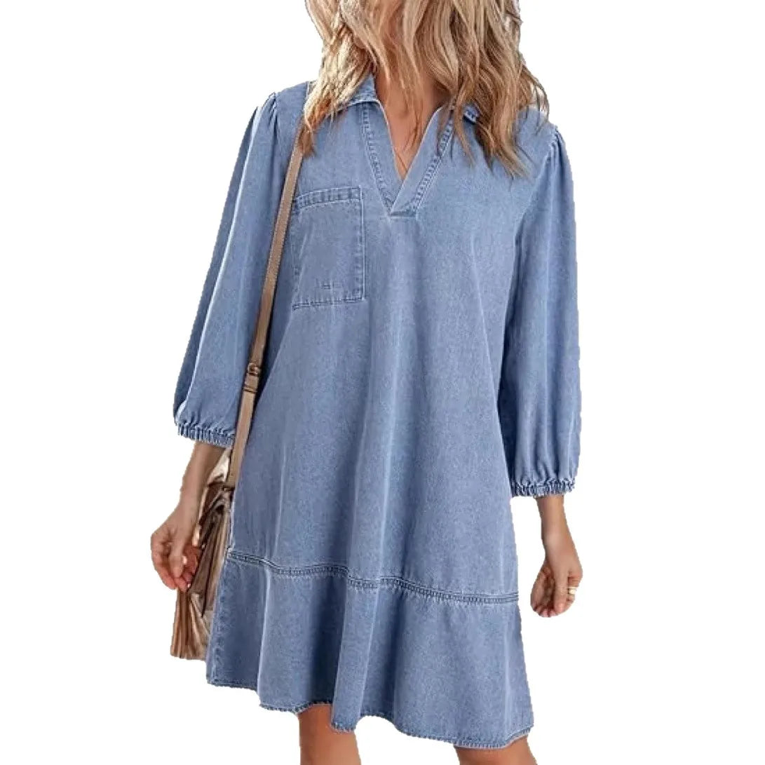 V-Neck Denim Dress — Effortless Comfort Meets Classic Style